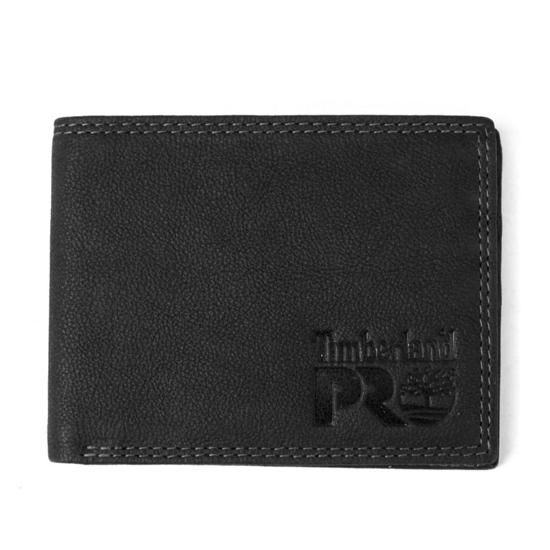 Timberland PRO Men's Slim Leather RFID Bifold Wallet with Back ID Window, Black/Bullard, One Size - Image 1