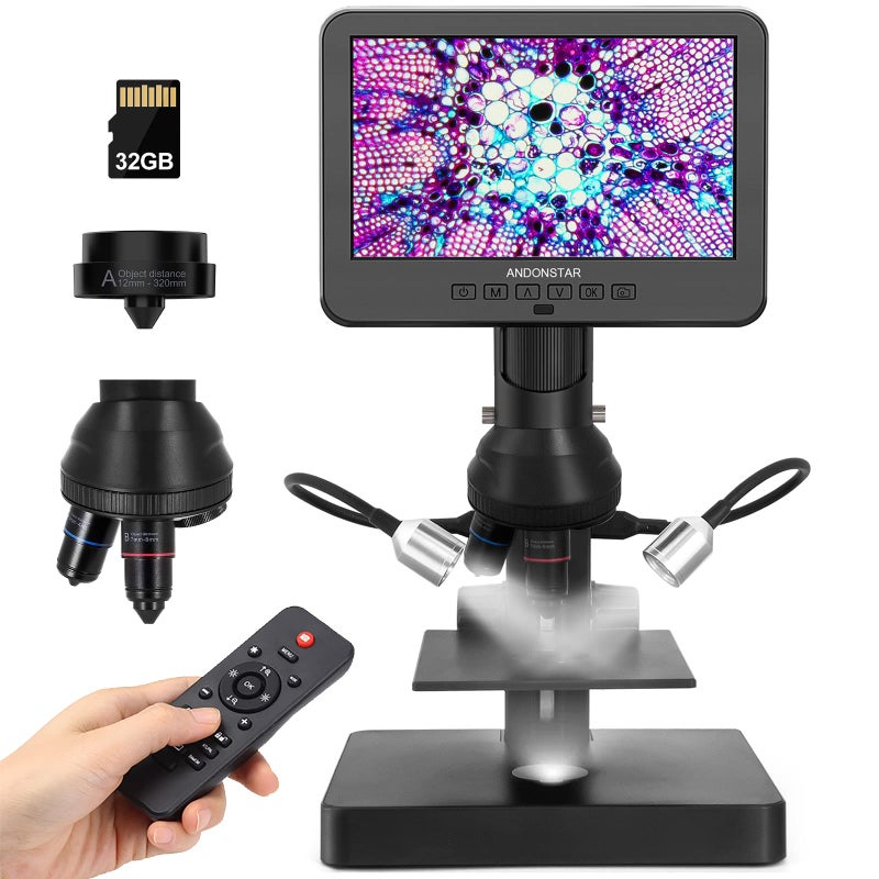 Andonstar AD246S-P HDMI Digital Microscope with 7'' Screen, 4000x 3 Lens 2160P UHD Video Record, Coin Microscope for Error Coins, Biological Microscope Kit for Adults and Kids, Prepred Slides - Image 1