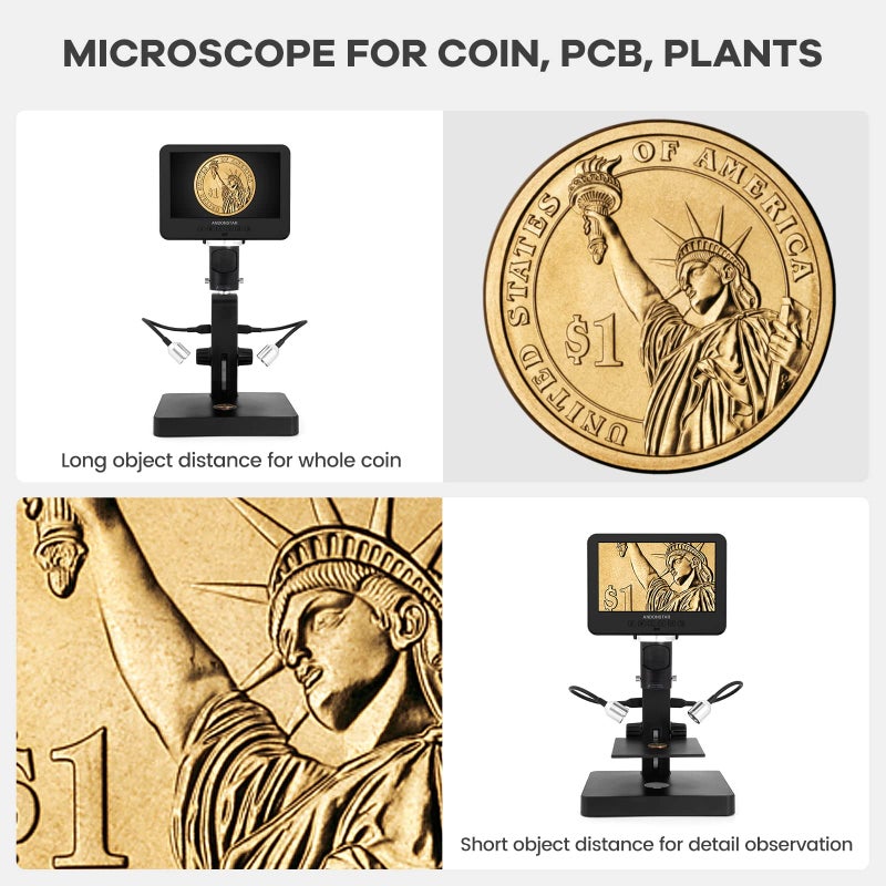 Andonstar AD246S-P HDMI Digital Microscope with 7'' Screen, 4000x 3 Lens 2160P UHD Video Record, Coin Microscope for Error Coins, Biological Microscope Kit for Adults and Kids, Prepred Slides - Image 5