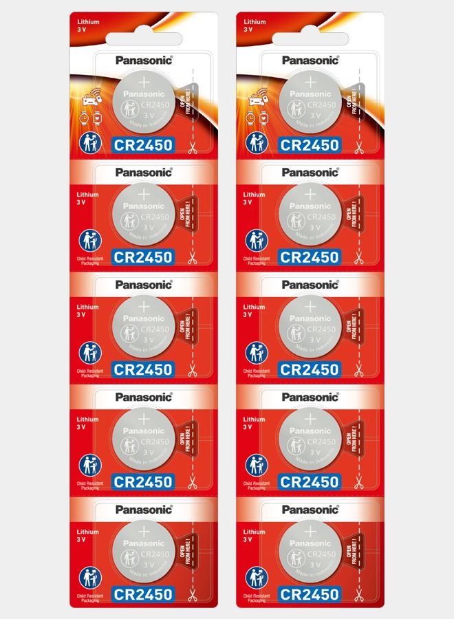 Panasonic 10 Pieces CR2450 Lithium Batteries Silver - Image 1