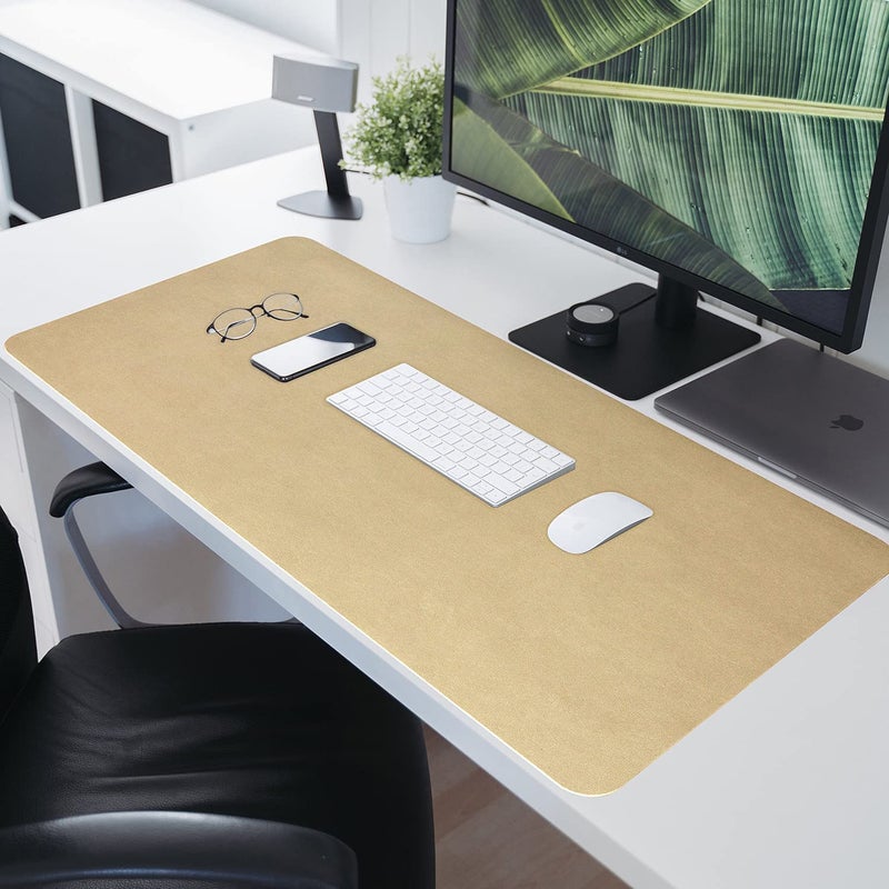 HofferRuffer Desk Pad, Office Desk Protector Mat, Waterproof Desk Mat for Desktop, Dual Side Use Faux Leather Desk Pad for Keyboard and Mouse for Office and Home (Gold, 31.5" x 15.8") - Image 2