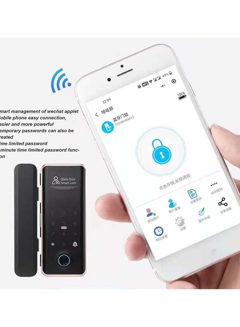 GGOOT Electronic Smart Glass Door Lock, Fingerprint Password Keyless Entry Door Lock, Support APP, Fingerprint, Password, Swipe Card Unlock Low Voltage Alarm Function for Home Office - Image 4