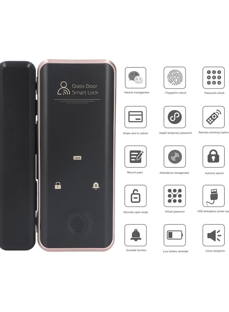GGOOT Electronic Smart Glass Door Lock, Fingerprint Password Keyless Entry Door Lock, Support APP, Fingerprint, Password, Swipe Card Unlock Low Voltage Alarm Function for Home Office - Image 2