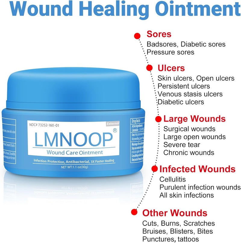 LMNOOP كريم العناية بالجروح LMNOOP لعلاج العدوى والقرحات والجروح والقطع والخدوش والحروق والعضات والجروح الجراحية المفتوحة والعميقة والجروح المتنوعة مرهم الإسعافات الأولية لإصلاح البشرة للجروح التي يصعب شفاؤها في الظهر والساق والأرداف - Image 2