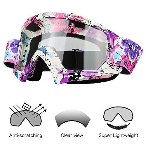 JAMIEWIN Clear Lens Dirt Bike Motorcycle Goggles ATV Racing Motocross Mx Goggle Glasses UV Protection for Men Women Youth Kids (Clear Lens) - Image 3
