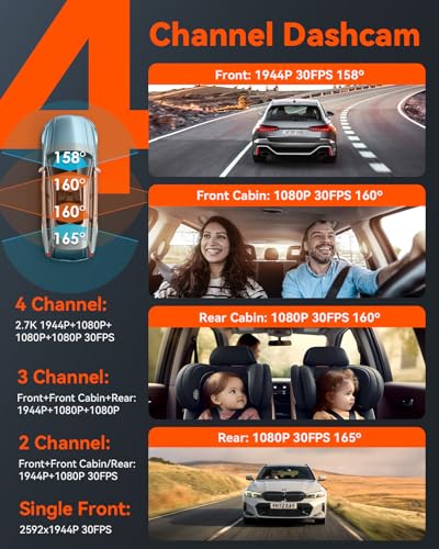 Vantrue N5 4 Channel WiFi 360° All Sides Dash Cam, STARVIS 2, IR Night Vision, 2.7K+1080P*3 Front Rear Inside Dashcam, Voice Control, GPS, 24 Hours Buffered Parking Mode Dash Camera, 512GB Max (N5) - Image 2