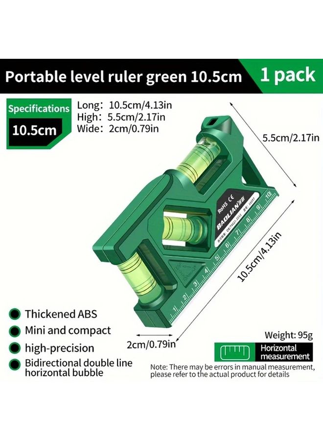 Green 105mm Mini Level Ruler Magnetic Base High Precision 3 Bubble Indicator ABS Construction - Image 3