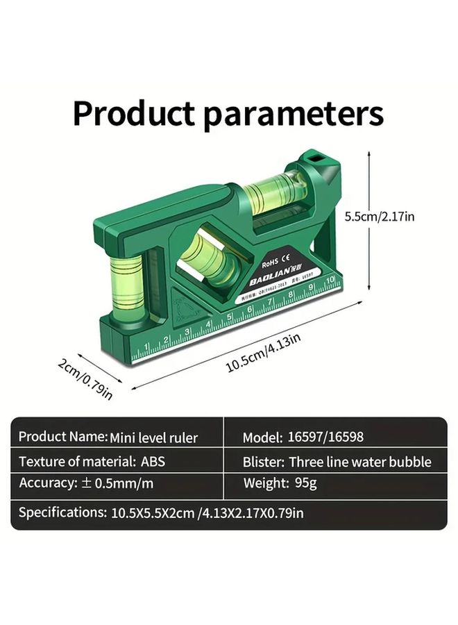 Green 105mm Mini Level Ruler Magnetic Base High Precision 3 Bubble Indicator ABS Construction - Image 4