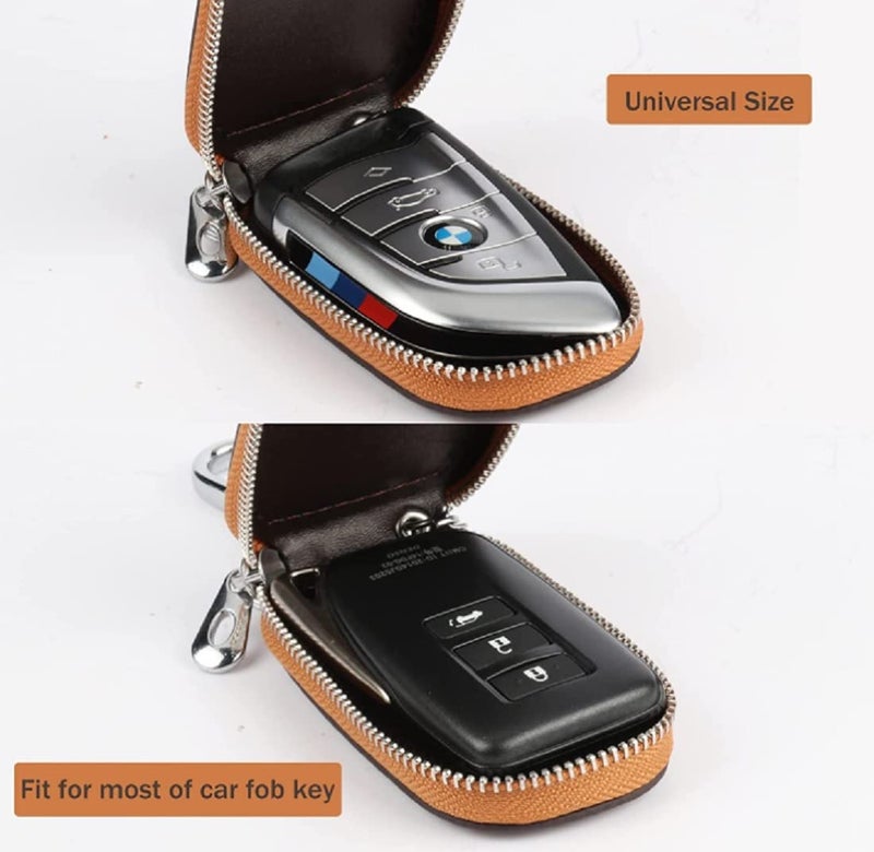 CONTACTS PU Leather Car Remote Key Case | Smart Protection Key Holder for Car Key | Key Chain Bag | Auto Remote Keyring Wallet (Brown)…… - Image 3