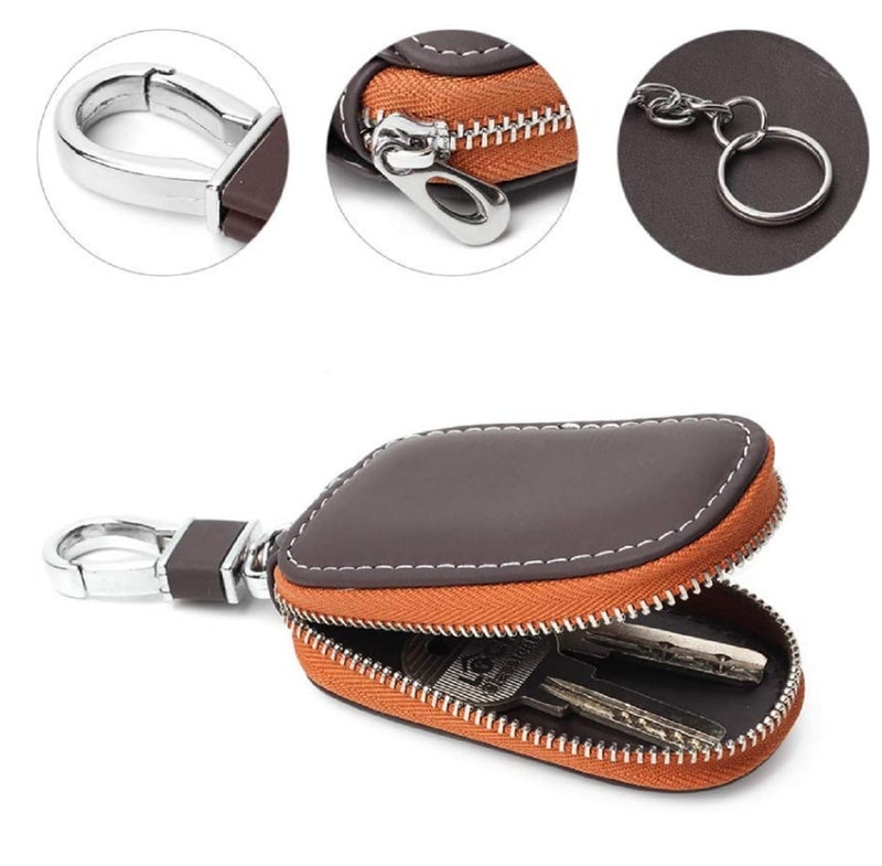 CONTACTS PU Leather Car Remote Key Case | Smart Protection Key Holder for Car Key | Key Chain Bag | Auto Remote Keyring Wallet (Brown)…… - Image 4
