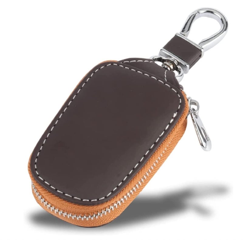 CONTACTS PU Leather Car Remote Key Case | Smart Protection Key Holder for Car Key | Key Chain Bag | Auto Remote Keyring Wallet (Brown)…… - Image 1