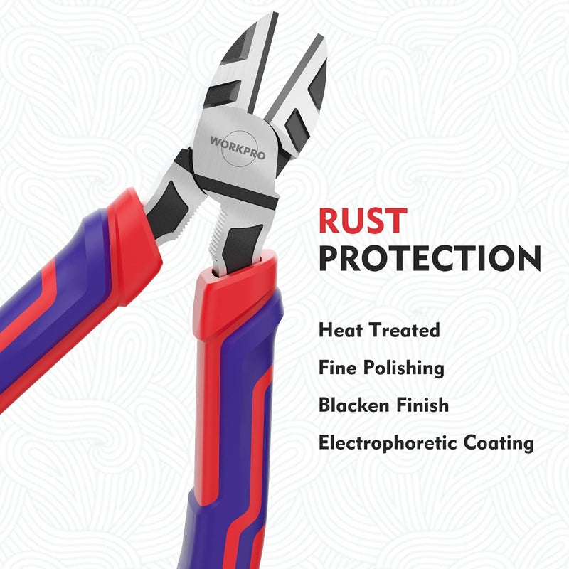 WORKPRO 6” Wire Cutters Heavy Duty CRV Steel, Diagonal Pliers for Cutting Wires Craft, Comfort Grip Handle - Image 3
