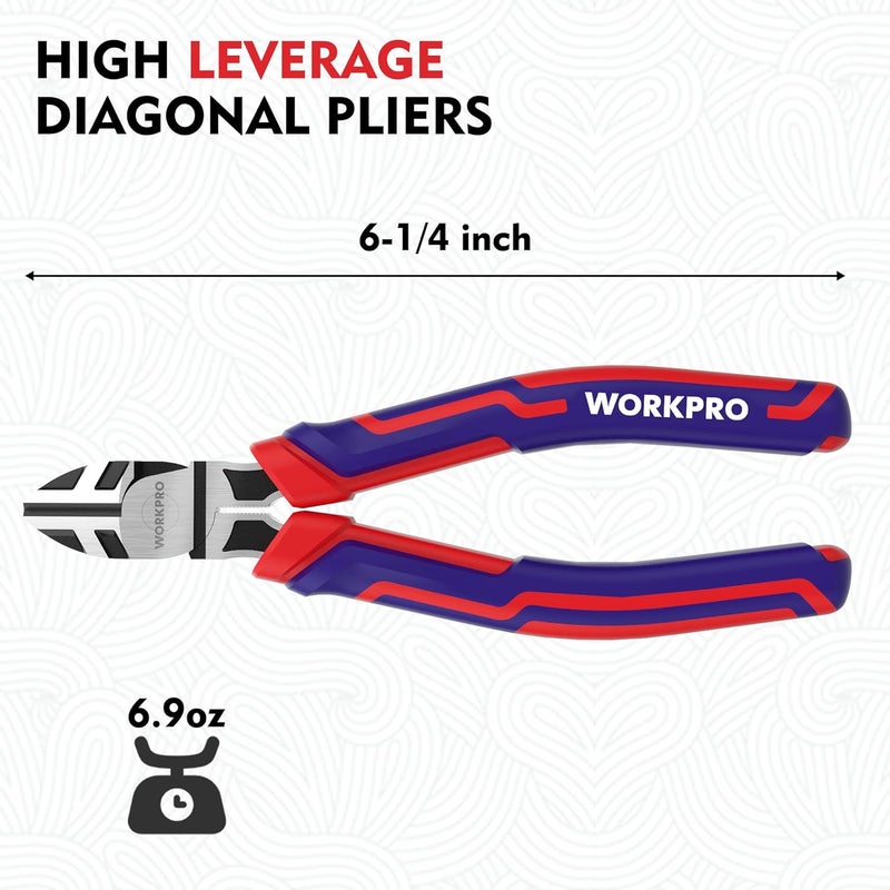 WORKPRO 6” Wire Cutters Heavy Duty CRV Steel, Diagonal Pliers for Cutting Wires Craft, Comfort Grip Handle - Image 1