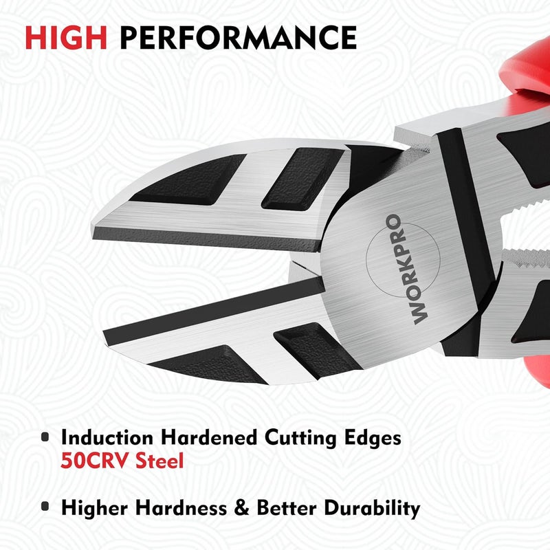 WORKPRO 6” Wire Cutters Heavy Duty CRV Steel, Diagonal Pliers for Cutting Wires Craft, Comfort Grip Handle - Image 2