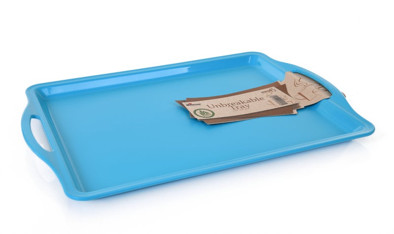 Mintra Rectangular Plastic Serving Tray with side handles , Color - Blue |Size - 36x28 cm | Ideal for your daily serving needs - Image 1