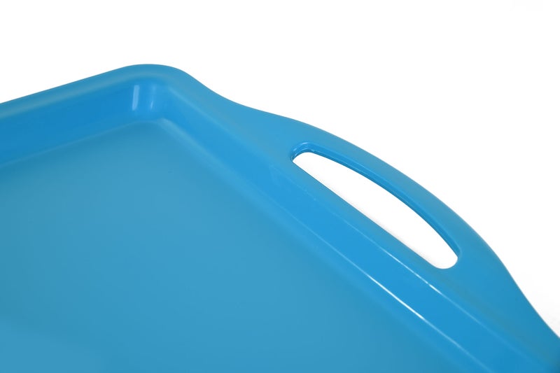 Mintra Rectangular Plastic Serving Tray with side handles , Color - Blue |Size - 36x28 cm | Ideal for your daily serving needs - Image 3