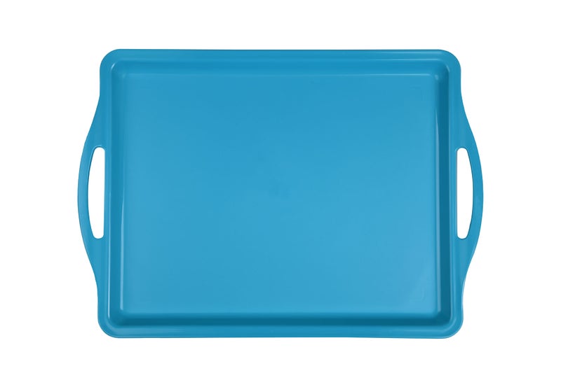Mintra Rectangular Plastic Serving Tray with side handles , Color - Blue |Size - 36x28 cm | Ideal for your daily serving needs - Image 2