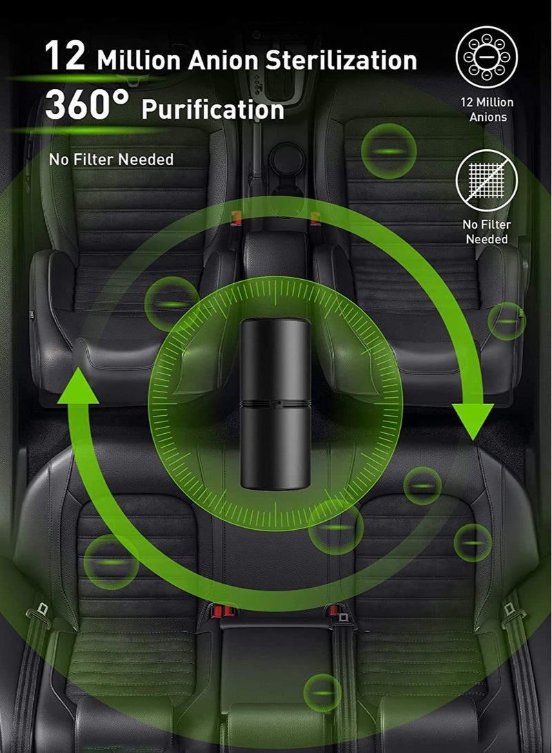 Portable Car Air Purifier Ionizer - 12 Million Negative Ions, Silent 27dB Freshener for Small Spaces, Effectively Removes Dust, Pet Odors, and Pollen (Black) - Image 4