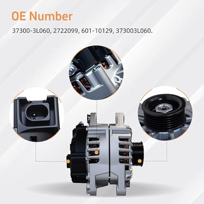 tiubvfdd Alternator 180A 12V for Hyundai Palisade 3.8L (2020-2023) & Kia Telluride 3.8L (2020-2022) - Replaces 2722099, 601-10129, 37300-3L060 - Image 3