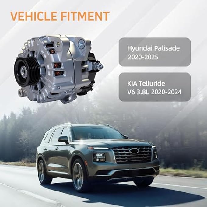 tiubvfdd Alternator 180A 12V for Hyundai Palisade 3.8L (2020-2023) & Kia Telluride 3.8L (2020-2022) - Replaces 2722099, 601-10129, 37300-3L060 - Image 2