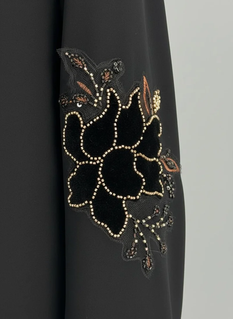 MSquare Fashion  Premium Black Korean Nida Abaya I Elegant Handwork & Lace Floral Embroidery with Chiffon Headscarf for Women | Best Price UAE