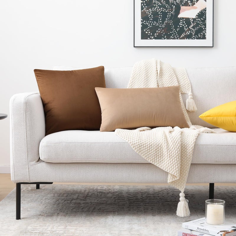 Mixhug Set of 2 Cozy Velvet Square Decorative Throw Pillow Covers for Couch and Bed, Brown, 18 x 18 Inches - Image 4