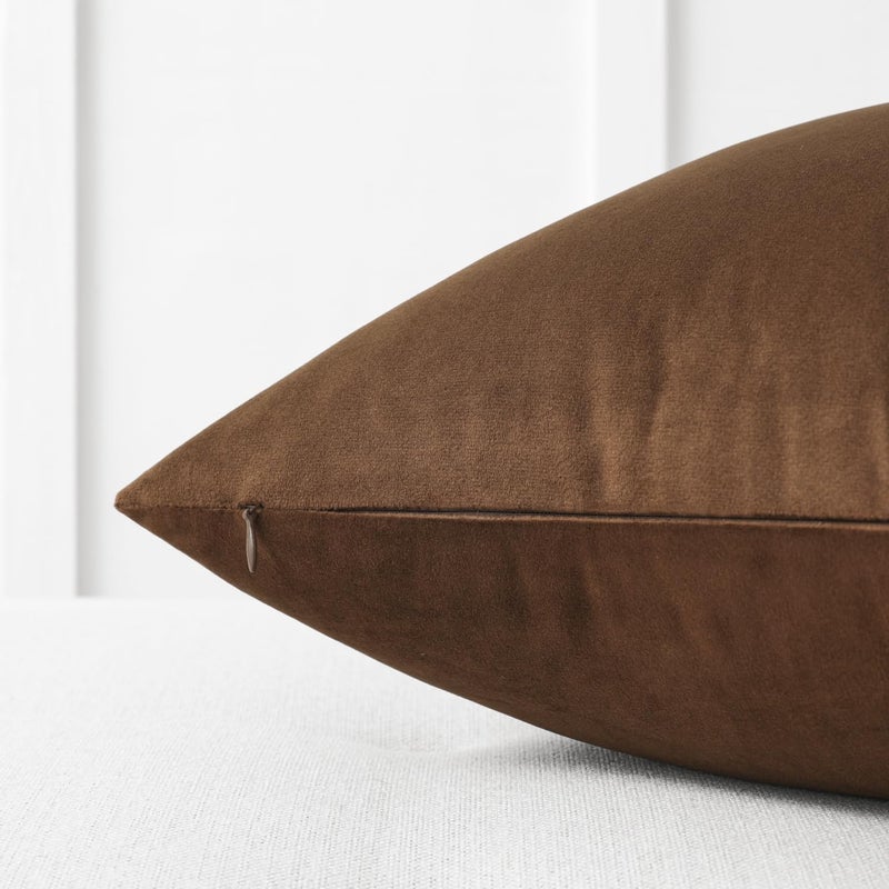 Mixhug Set of 2 Cozy Velvet Square Decorative Throw Pillow Covers for Couch and Bed, Brown, 18 x 18 Inches - Image 2
