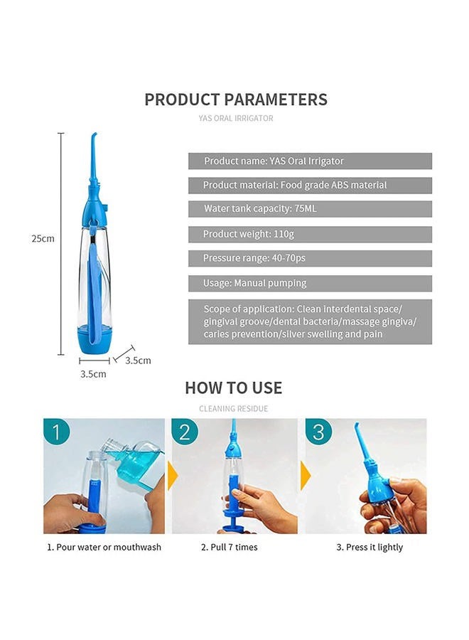 YAS Water Flosser Non-Electric Portable Affordable, Oral Irrigator Cordless Manual Air Pressure Simple Operation, for Home and Travel Blue - Image 4
