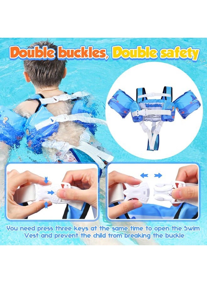 Kulahlik Toddler Swim Vest, Toddler Floaties for 22-66 lbs Boys & Girls, Kids Swim Vest Removable with Crotch Strap & Shoulder Harness Arm Wings for 2 3 4 5 6 7 Years Old Baby Children Sea Beach Pool-Flamingo - Image 2