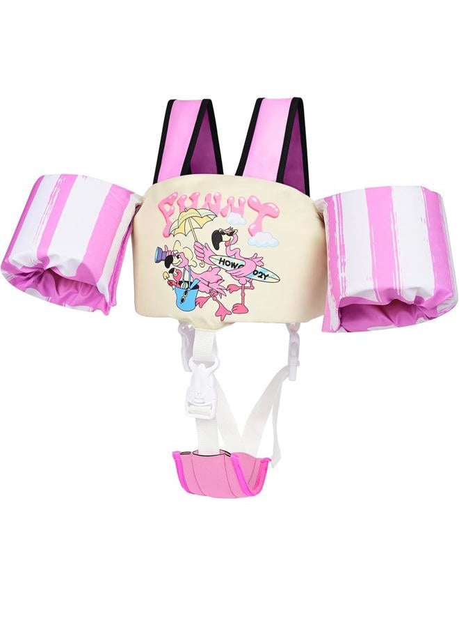 Kulahlik Toddler Swim Vest, Toddler Floaties for 22-66 lbs Boys & Girls, Kids Swim Vest Removable with Crotch Strap & Shoulder Harness Arm Wings for 2 3 4 5 6 7 Years Old Baby Children Sea Beach Pool-Flamingo - Image 1