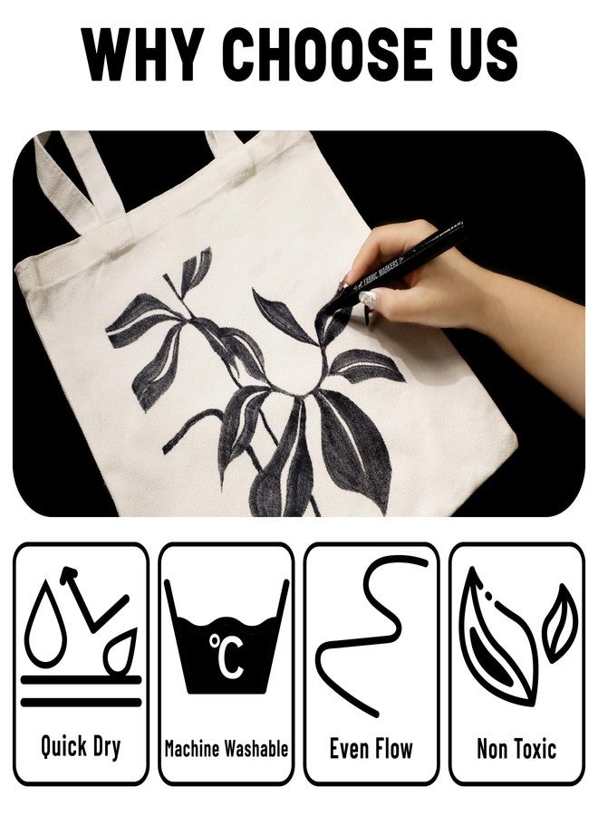 Pagather 6 Black Fabric Markers with Dual Tips, Permanent Ink Vibrant and Bold Colors Fabric Markers for Clothes, Fine Point and Chisel Point Tips (Black) - Image 3