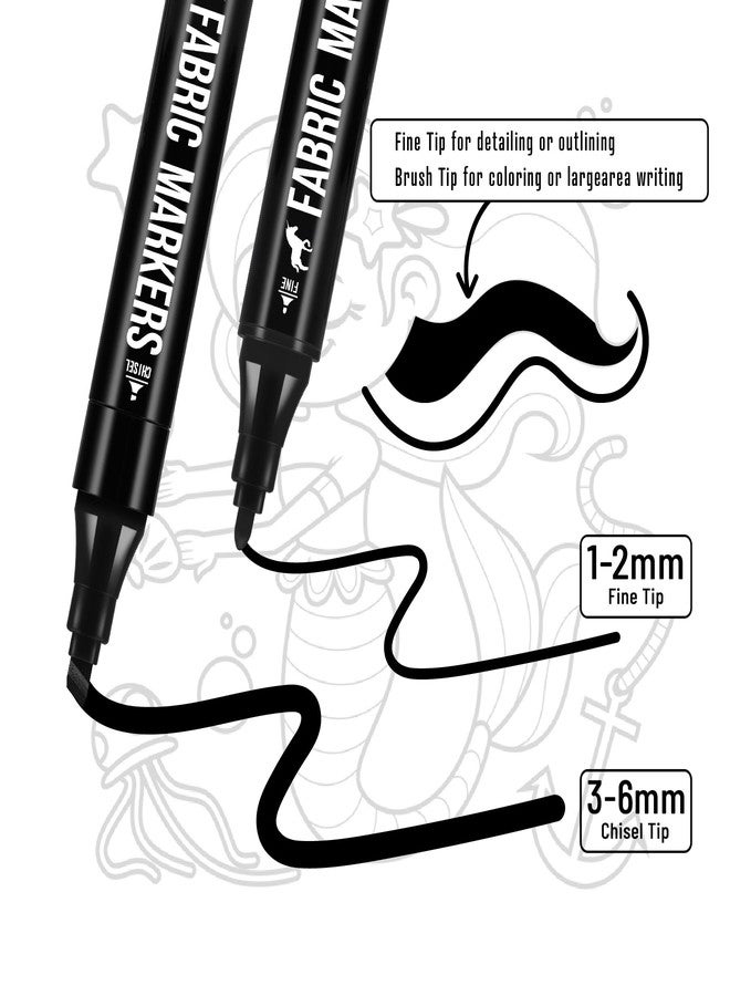 Pagather 6 Black Fabric Markers with Dual Tips, Permanent Ink Vibrant and Bold Colors Fabric Markers for Clothes, Fine Point and Chisel Point Tips (Black) - Image 2