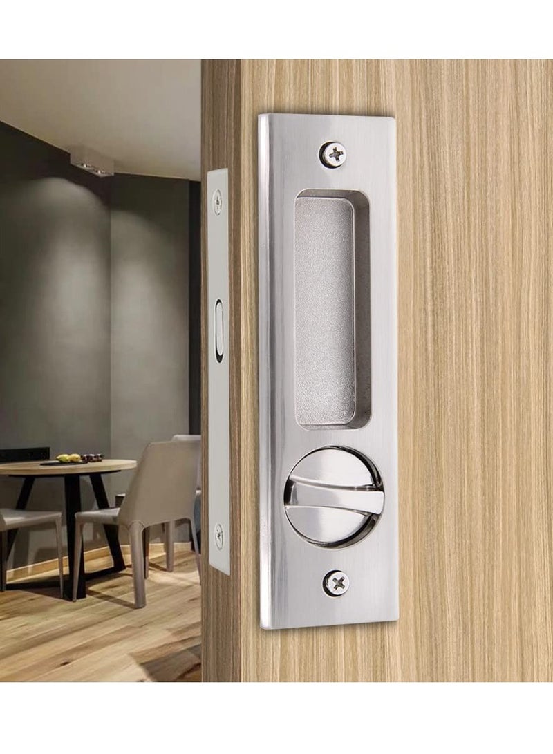 SYOSI Privacy Pocket Door Lock Hardware with Key Recessed Sliding Door Mortise Lock, Double Barn Door Lock Invisible Furniture Hardware for 38mm 55mm Thickness Door - Image 1