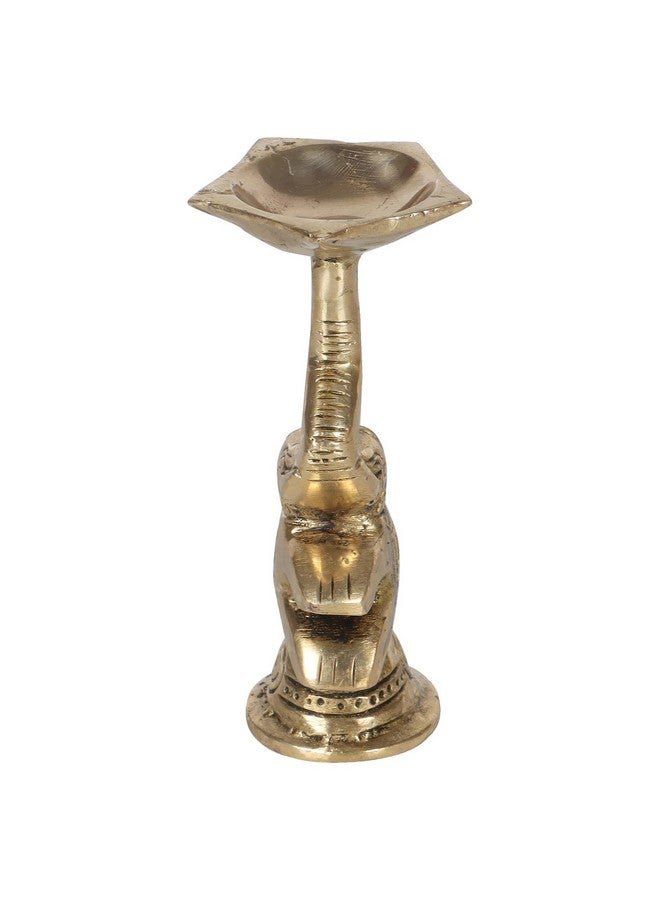 Two Moustaches 4 Inches Brass Diya Over Elephant Trunk, Brass Diya, Brass Decorative Oil Lamps, Brass Diyas for Gifting, Diyas for Housewarming, Brass Decor, Pack of 2, Antique White - Image 4