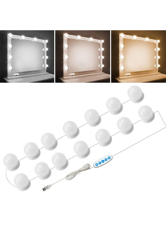 Hollywood Style Vanity Mirror Light Strip - 14 LED Dimmable Bulbs, 3 Color Temperatures, USB Powered for Makeup Table & Bathroom (USB,Mirror Not Included) - Image 1