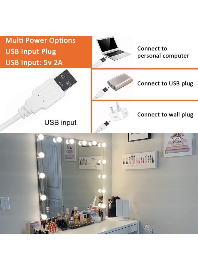 Hollywood Style Vanity Mirror Light Strip - 14 LED Dimmable Bulbs, 3 Color Temperatures, USB Powered for Makeup Table & Bathroom (USB,Mirror Not Included) - Image 4