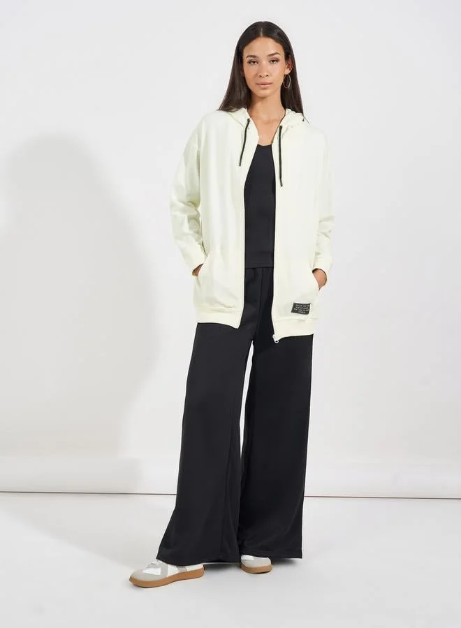 Styli Oversized Zip Through Hoodie with Badge Detail