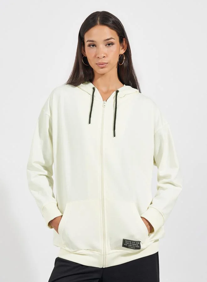 Oversized Zip Through Hoodie with Badge Detail