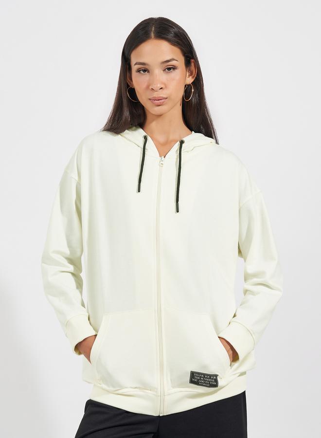 Styli Oversized Zip Through Hoodie With Badge Detail - Image 1