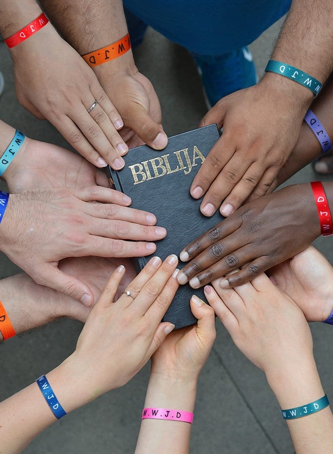 Juinte 100 Pcs WWJD Bracelets What Would Jesus Do Bracelets Webbing Jesus Religious Christian Wristbands 10 Colors Woven Wristbands for Women Men(Vivid Color) - Image 4