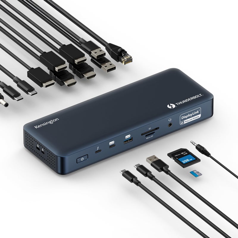 Kensington SD5900T DisplayLink Docking Station Thunderbolt 4 Quad 4K for MacBook ProAir M1M2M3M4 with Pro and Max Chipsets 100W PD HDMIDPTB4 SDMicro SD Card Slots Midnight Blue K35232NA - Image 2