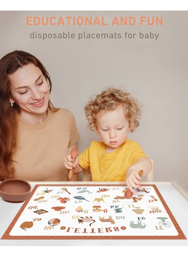 Babebay Disposable Placemats for Baby, 40 Pack Sticky Toddler Placemat for Restaurants, Dining Table, Party, Travel, 12" x 18" with 4 Designs - Image 2