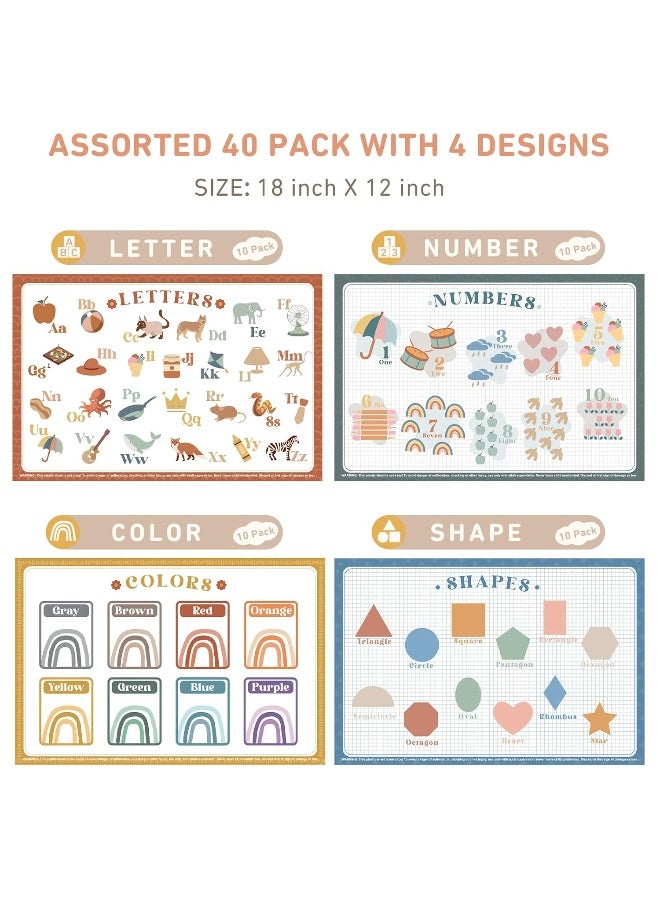 Babebay Disposable Placemats for Baby, 40 Pack Sticky Toddler Placemat for Restaurants, Dining Table, Party, Travel, 12" x 18" with 4 Designs - Image 3