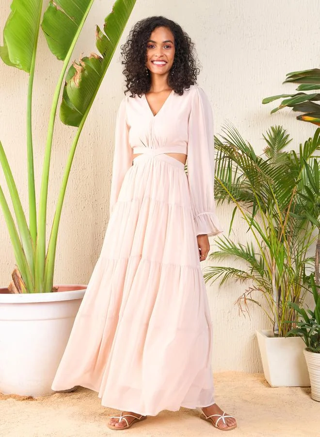 SASSAFRAS Cutout Chiffon Maxi Dress
