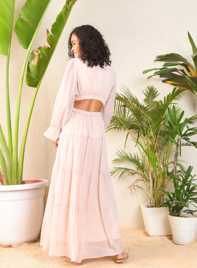 SASSAFRAS Cutout Chiffon Maxi Dress