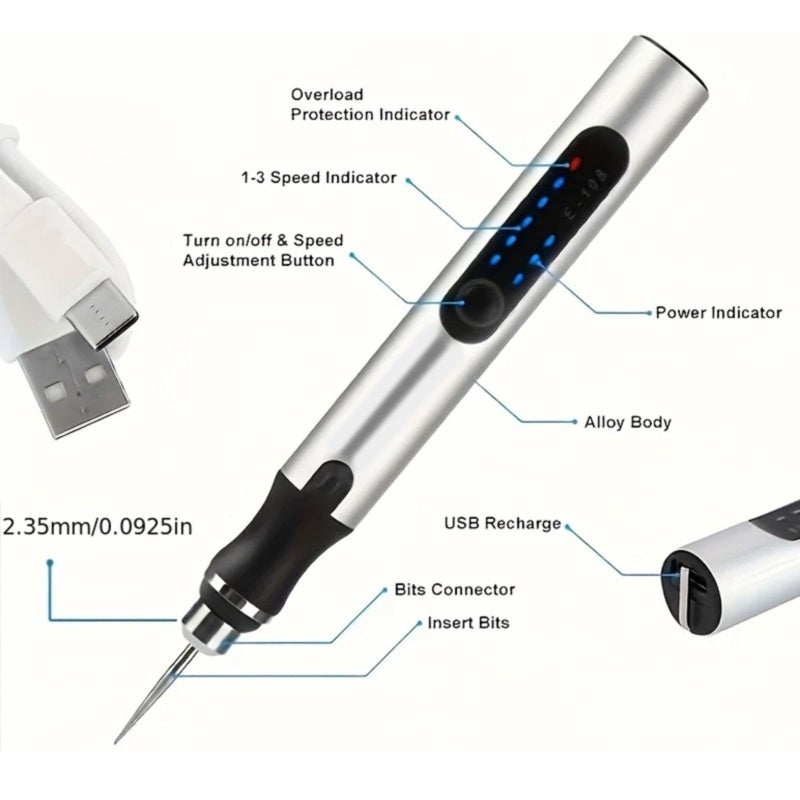 Rechargeable Engraving Pen: Rose Gold, 3-Speed Adjustable (5000/10000/18000 RPM) - Dual-Use Power, Micro Engraver for DIY Jewelry, Metal Glass Egg Carving - Image 3