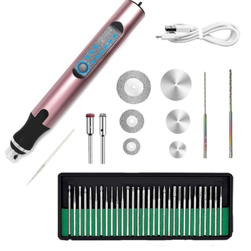 Rechargeable Engraving Pen: Rose Gold, 3-Speed Adjustable (5000/10000/18000 RPM) - Dual-Use Power, Micro Engraver for DIY Jewelry, Metal Glass Egg Carving - Image 1