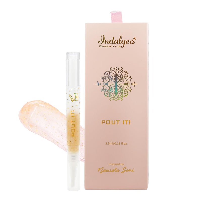 Indulgeo ESSENTIALS زيت الشفاه 24 قيراط من إندولجيو إيسينشالز بوات إت 35 مل - حل طبيعي لشفاه ممتلئة ومشرقة يخفف جفاف الشفاه مع رقائق الذهب 24 قيراط وزيت القرفة وحبوب القهوة الجامايكية - Image 1