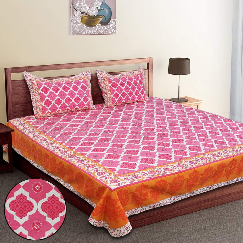 Braise Premium 100% Pure Cotton | Double Bedsheet | Medium Size 70 x 100 inch with 2 Pillow Covers - SANS7001 (Pink) - Image 1