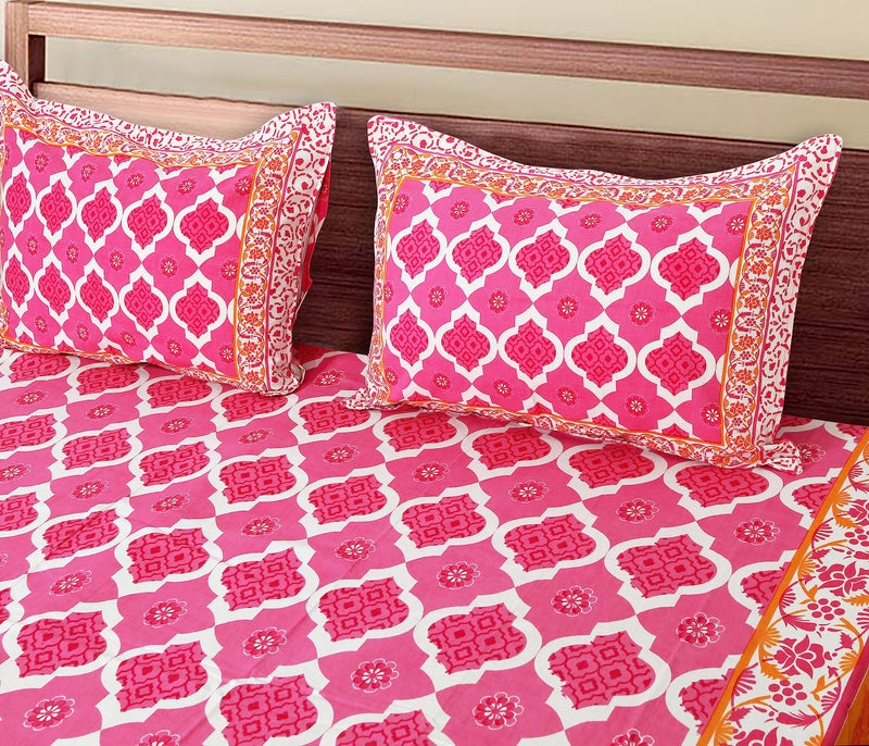Braise Premium 100% Pure Cotton | Double Bedsheet | Medium Size 70 x 100 inch with 2 Pillow Covers - SANS7001 (Pink) - Image 3